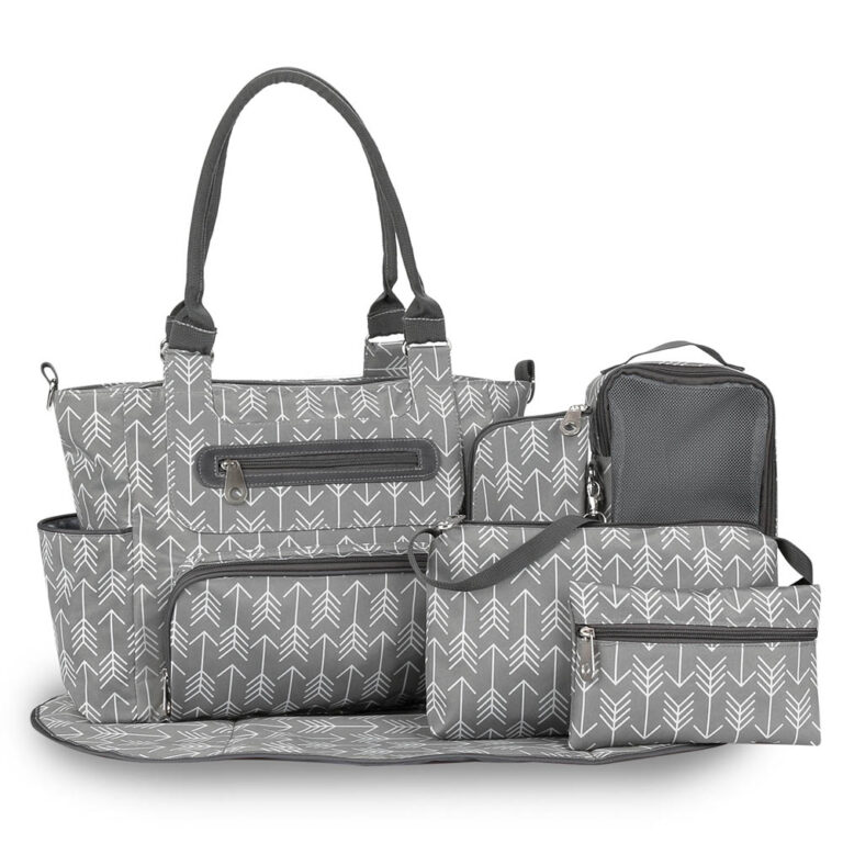 Little Story - Diaper Bag Set Of 6 With Hooks - Melange Grey