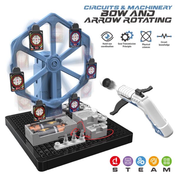 Little Story – DIY Electrical Rotating Bow and Arrow Shooting Range (66 Pcs), STEM Series – Blue