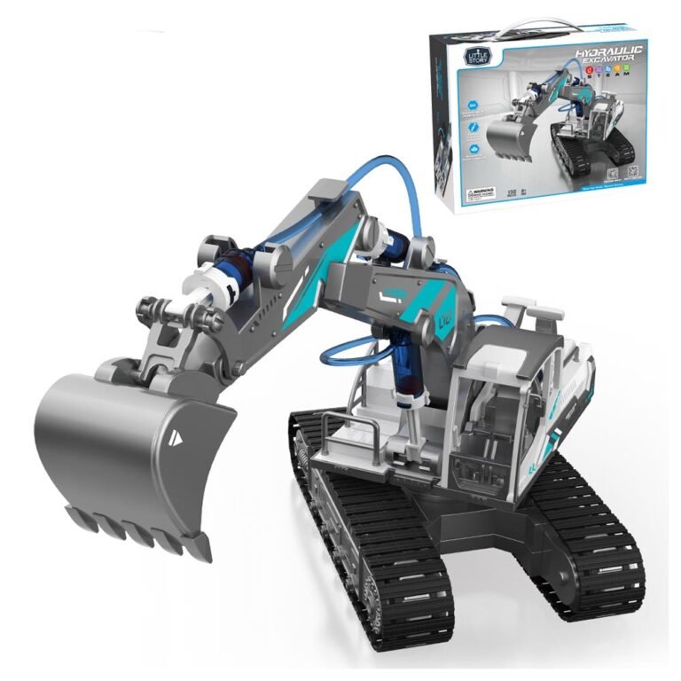 Little Story - DIY Hydraulic Power Principle based 3-IN-1 Excavator/ Bulldozer/ JCB Toy (130 Pcs), STEM Series - Grey