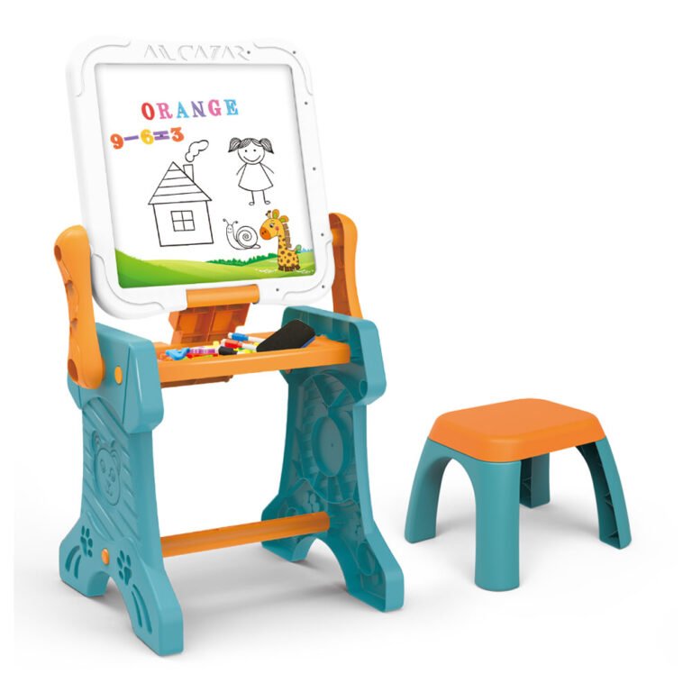 Little Story - Double Sided 2-IN-1 Blocks Table & Magnetic Learning Board Set with Chair - Multicolor