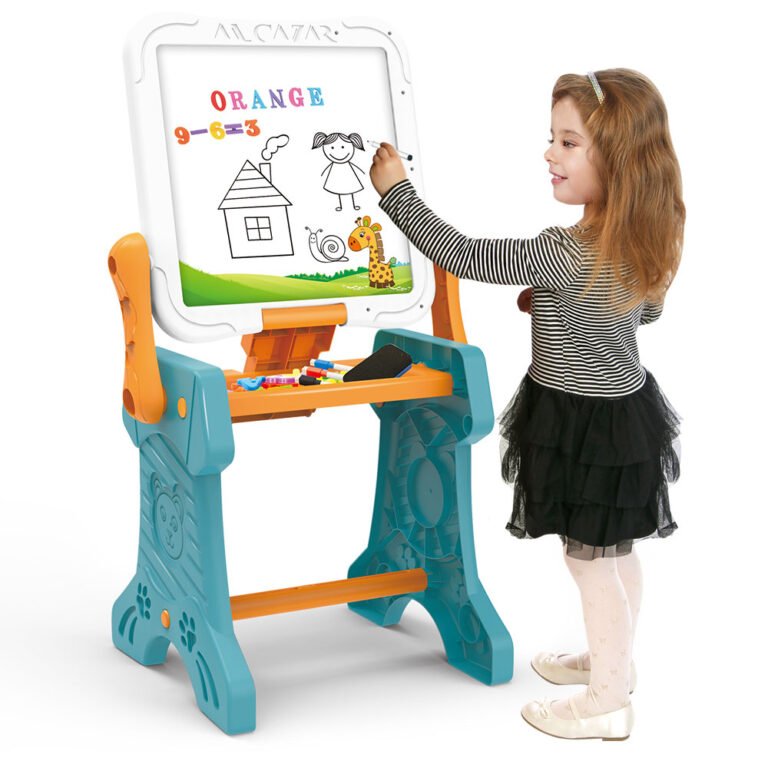 Little Story - Double Sided 2-IN-1 Blocks Table & Magnetic Learning Board Set with Chair - Multicolor