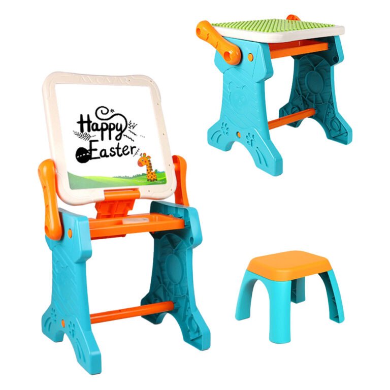 Little Story - Double Sided 2-IN-1 Blocks Table & Magnetic Learning Board Set with Chair - Multicolor