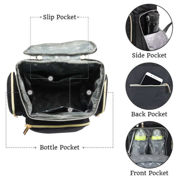 Little Story – Georgia Diaper Bag W/ Changing Pad & Stroller Hooks – Black