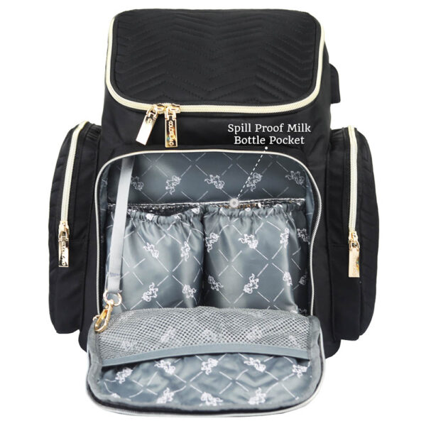 Little Story – Georgia Diaper Bag W/ Changing Pad & Stroller Hooks – Black