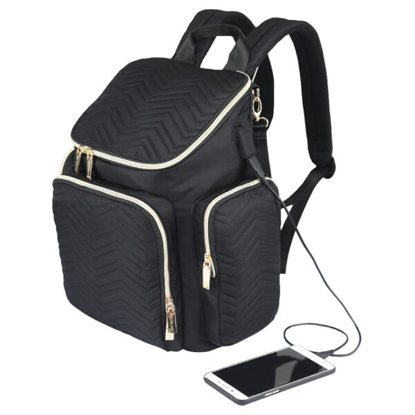 Little Story – Georgia Diaper Bag W/ Changing Pad & Stroller Hooks – Black