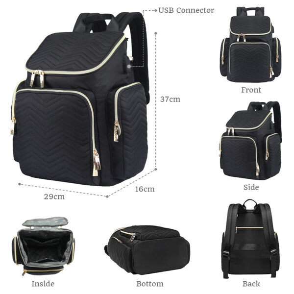 Little Story – Georgia Diaper Bag W/ Changing Pad & Stroller Hooks – Black