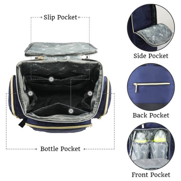 Little Story – Georgia Diaper Bag W/ Changing Pad & Stroller Hooks – Navy Blue