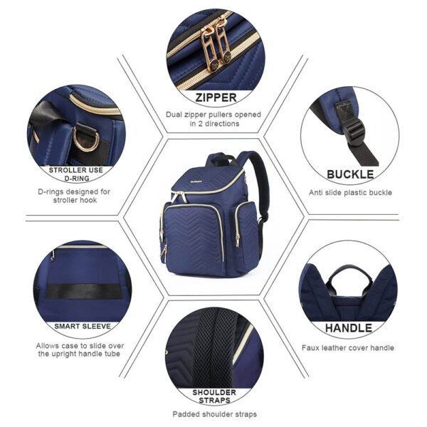 Little Story – Georgia Diaper Bag W/ Changing Pad & Stroller Hooks – Navy Blue