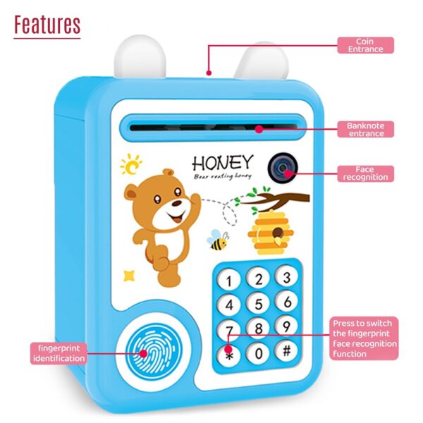Little Story – Lovely Piggy Bank W/Fingerprint Lock & Music – Bear Blue