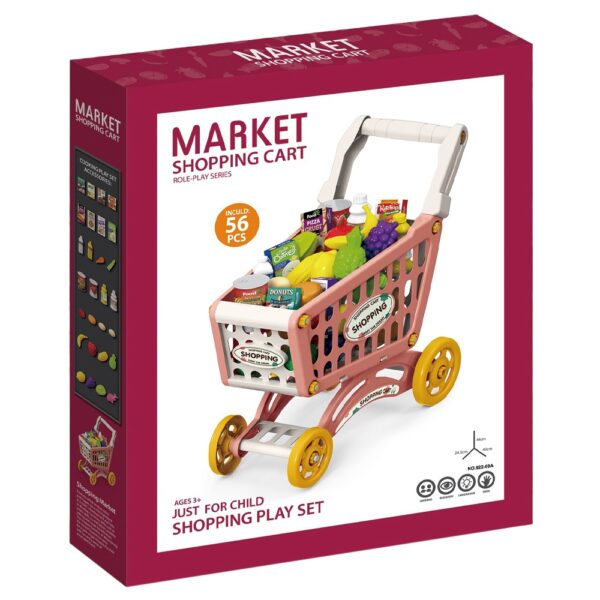 Little Story – Market Shopping Cart Toy Set (56 Pcs) – Pink