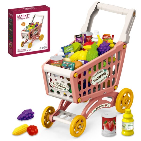 Little Story – Market Shopping Cart Toy Set (56 Pcs) – Pink