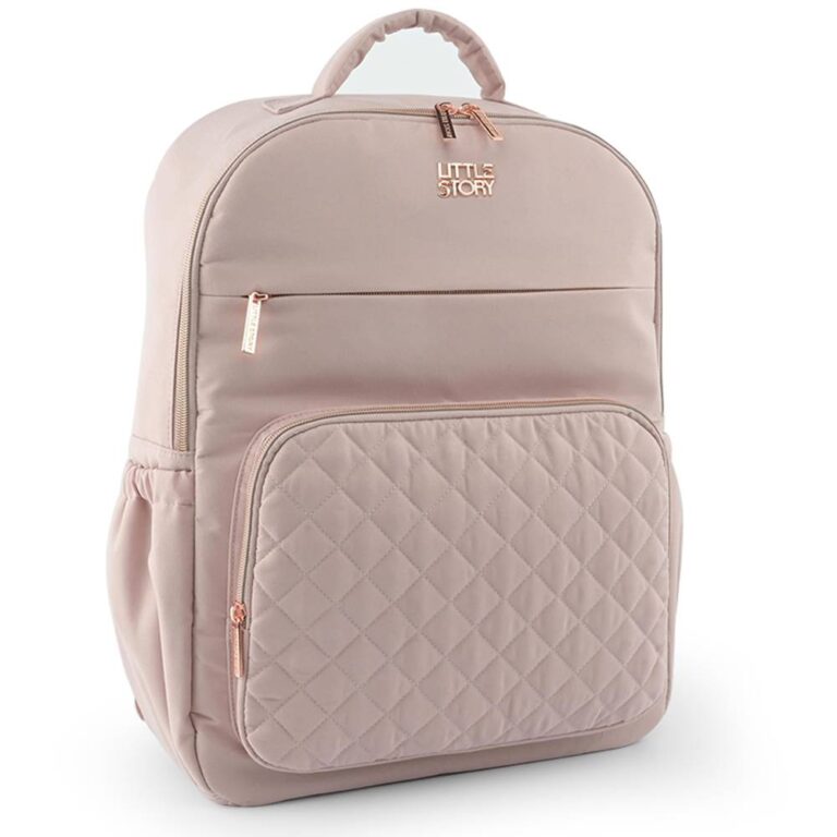 Little Story - Quilted Diaper Backpack w/ Changing Mat - Pink