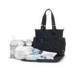 Little Story Set of 7 – Quilted Diaper Bag with Stroller Straps and Changing Mat – Black