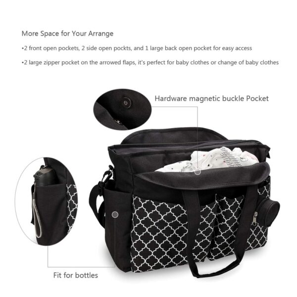 Little Story Signature Black Diaper Bag – Insulated Pockets, Changing Mat, 15L Capacity
