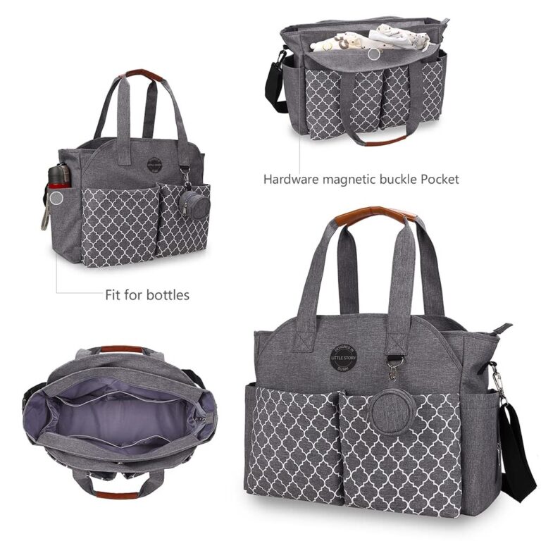 Little Story Signature Grey Diaper Bag - Insulated Pockets, Changing Mat, 15L Capacity