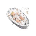 Little Story Newborn Lounger Bed – Soft Breathable, 100% Cotton Cover, Fiberfill, Adjustable Size, Extra Cushioning, Portable – 0-8 Months – Galaxy Grey