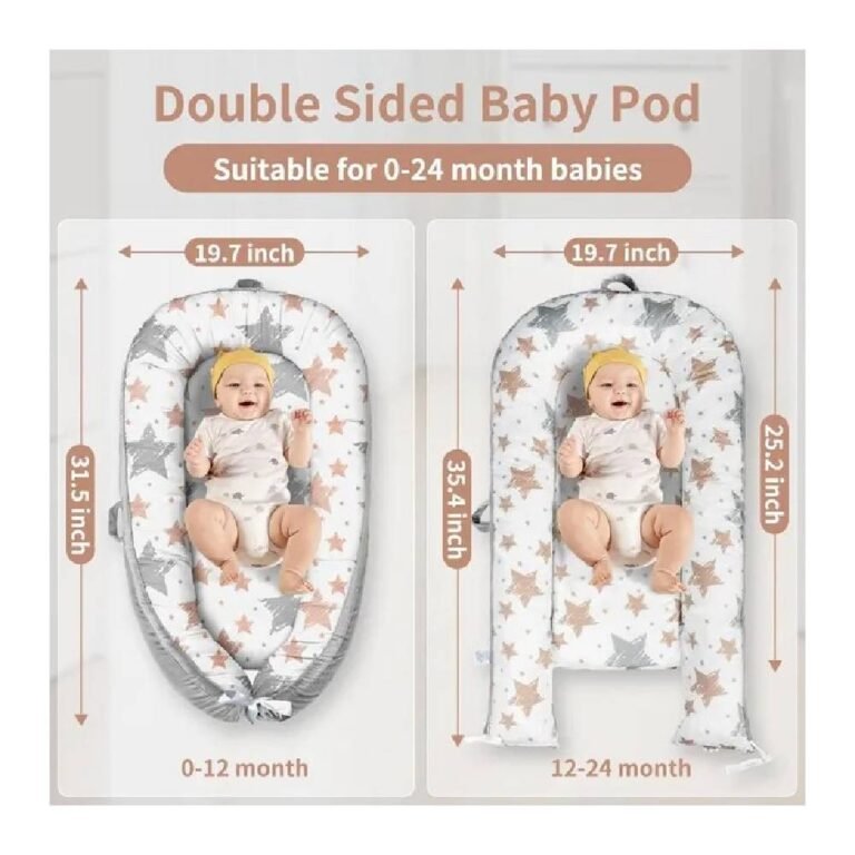 Little Story Newborn Lounger Bed - Soft Breathable, 100% Cotton Cover, Fiberfill, Adjustable Size, Extra Cushioning, Portable - 0-8 Months - Galaxy Grey