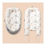 Little Story Newborn Lounger Bed – Soft Breathable, 100% Cotton Cover, Fiberfill, Adjustable Size, Extra Cushioning, Portable – 0-8 Months – Galaxy Grey