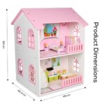 Little Story Wooden Dollhouse 2 floor Villa with Furniture & Accessories – Pink