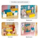 Little Story – Wooden Dollhouse 3 floors w/ Furniture, Accessories & Dolls – Multicolor