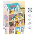 Little Story – Wooden Dollhouse 3 floors w/ Furniture, Accessories & Dolls – Multicolor