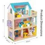 Little Story – Wooden Dollhouse 3 floors w/ Furniture, Accessories & Dolls – Multicolor