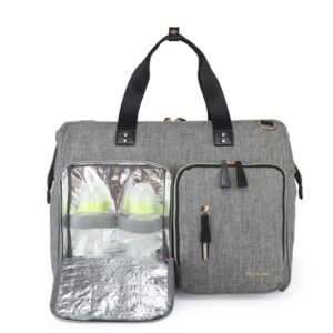 Little Story – Gabrielle Mom Dad XL Travel Diaper Bag w/ Diaper Changing Mat- Grey