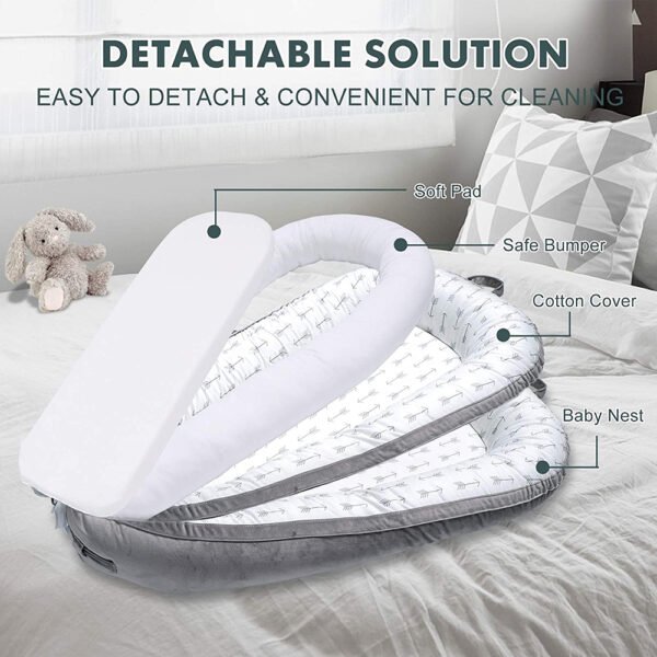 Little Story – Soft Breathable Fiberfill Newborn Lounger Bed – Arrow Grey