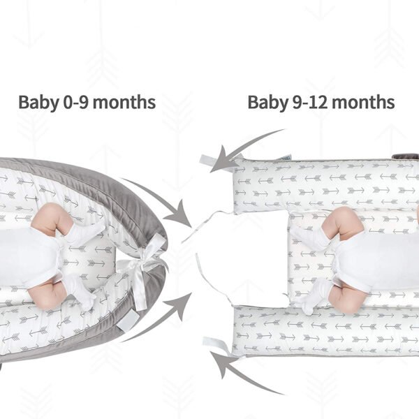 Little Story – Soft Breathable Fiberfill Newborn Lounger Bed – Arrow Grey