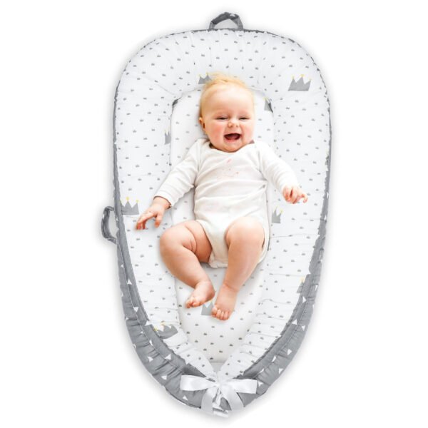 Little Story – Soft Breathable Fiberfill Newborn Lounger Bed – Royal Grey