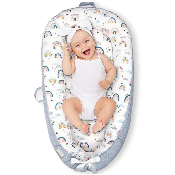 Little Story Soft Breathable Fiberfill Newborn Lounger Bed – Sunshine Grey