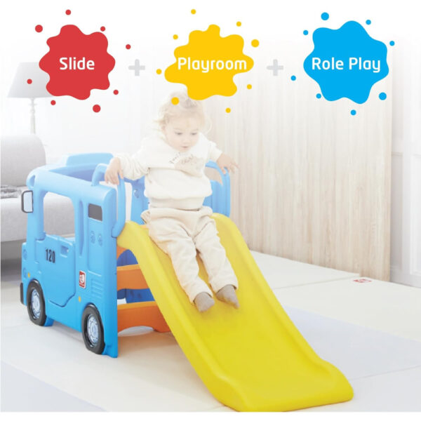 Lovely Baby – Y1969 Compact Bus Slide for Kids – Indoor & Outdoor Playset for Kids – Blue