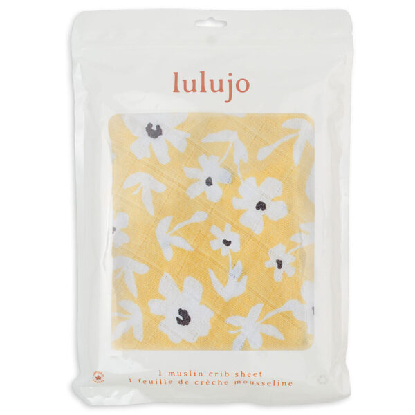 Lulujo – Muslin Crib Sheet 135 x 70 cm – Yellow Wildflowers