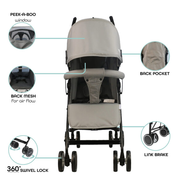 Moon – Neo Plus Light Weight Travel Stroller – Cool Grey