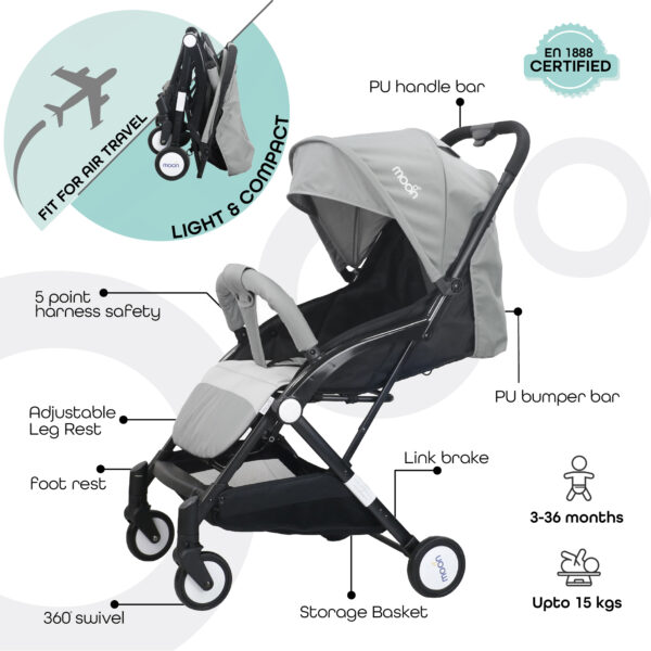 Moon – Travel-Lite Cabin Stroller – Cool Grey