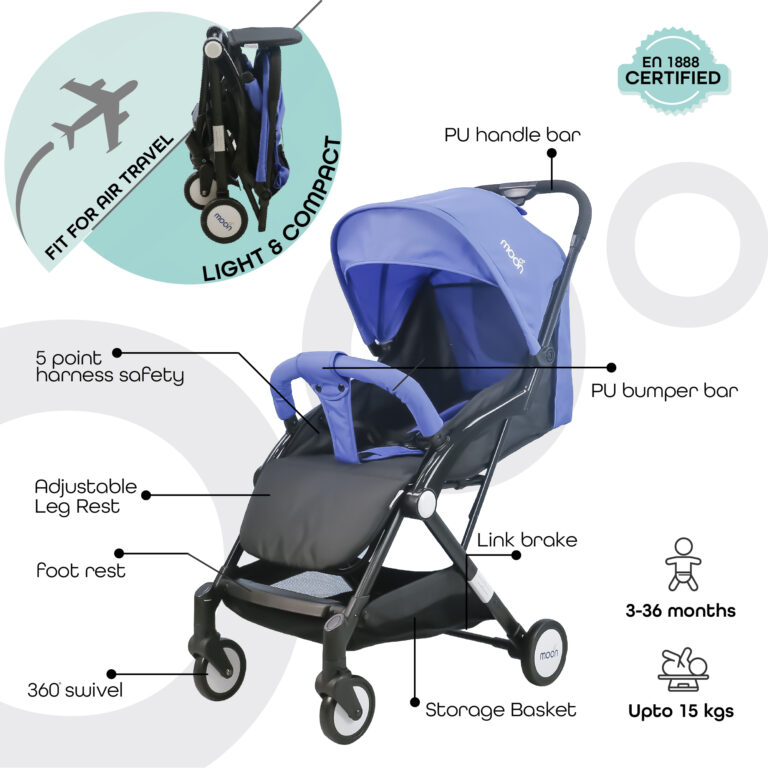 Moon - Travel-Lite Cabin Stroller - Cyan Blue