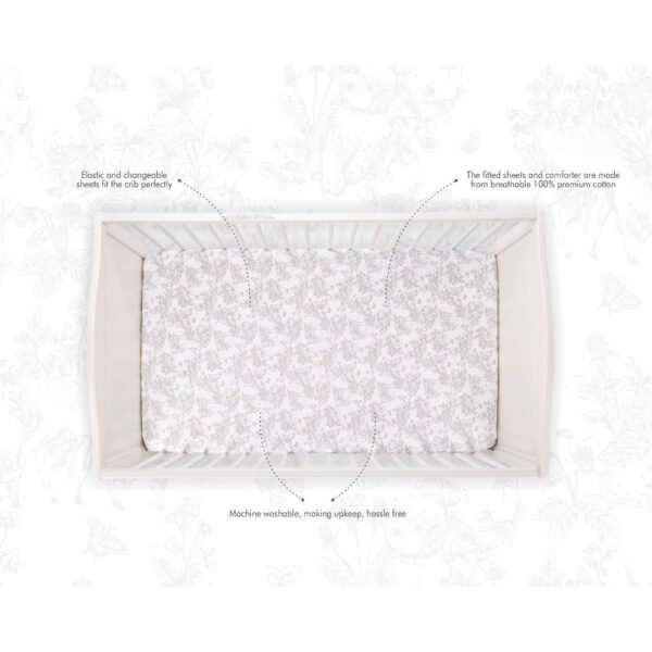 Nini Baby Crib/Cot Fitted Sheet – 100% Cotton, Up to 70×140 cm, Aura Grandeur Grey