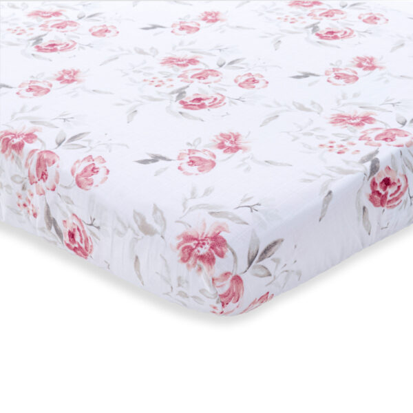Nini Baby Crib/Cot Fitted Sheet – 100% Muslin Cotton, Up to 70×140 cm, Blush Rose