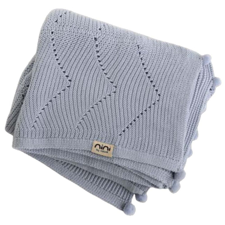 Nini Baby - Organic Cotton Knitted Blanket, Bobbles, Antibacterial Finish - Ballad Blue, 0-36 Months