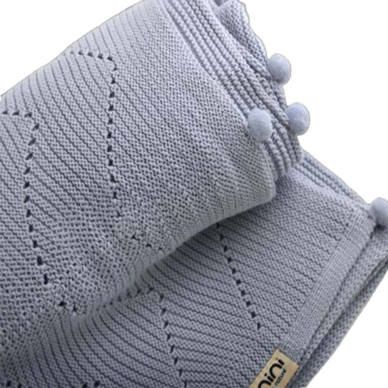 Nini Baby - Organic Cotton Knitted Blanket, Bobbles, Antibacterial Finish - Ballad Blue, 0-36 Months