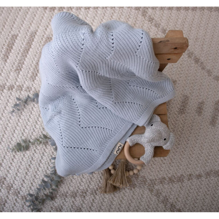 Nini Baby - Organic Cotton Knitted Blanket, Bobbles, Antibacterial Finish - Ballad Blue, 0-36 Months