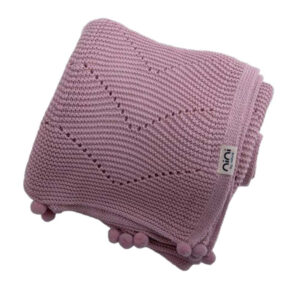 Nini Baby – Organic Cotton Knitted Blanket, Bobbles, Antibacterial Finish – Blush Rose, 0-36 Months