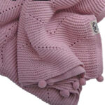 Nini Baby – Organic Cotton Knitted Blanket, Bobbles, Antibacterial Finish – Blush Rose, 0-36 Months
