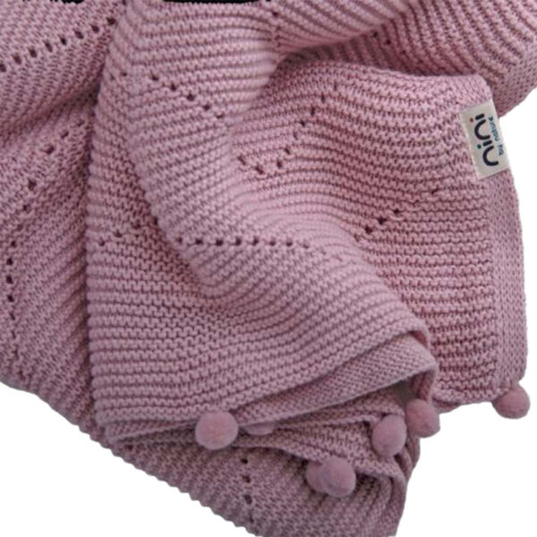 Nini Baby – Organic Cotton Knitted Blanket, Bobbles, Antibacterial Finish – Blush Rose, 0-36 Months