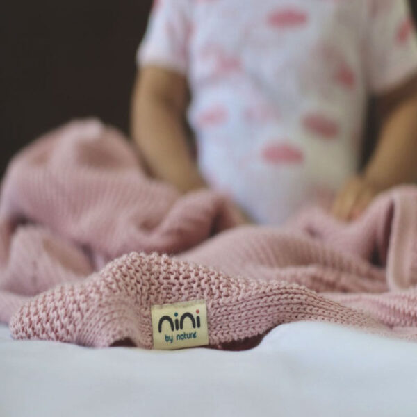 Nini Baby – Organic Cotton Knitted Blanket, Bobbles, Antibacterial Finish – Blush Rose, 0-36 Months