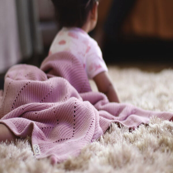 Nini Baby – Organic Cotton Knitted Blanket, Bobbles, Antibacterial Finish – Blush Rose, 0-36 Months