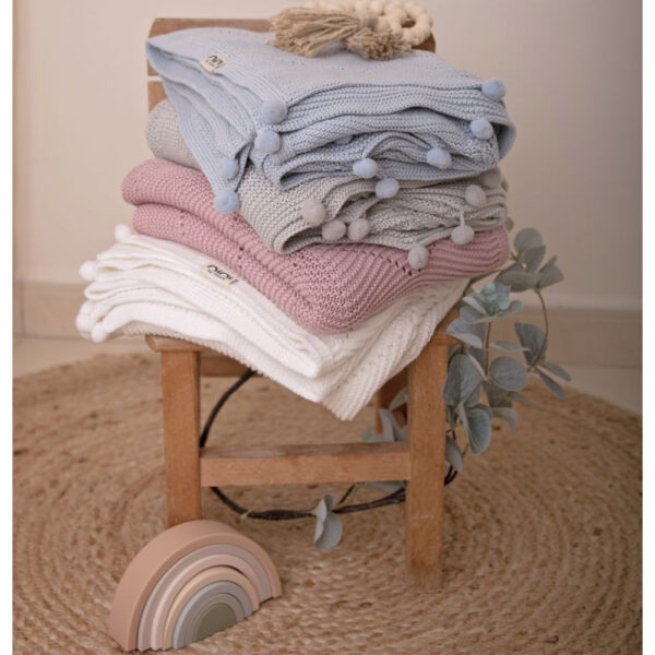Nini Baby – Organic Cotton Knitted Blanket, Bobbles, Antibacterial Finish – Blush Rose, 0-36 Months