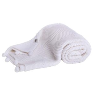 Nini Baby – Organic Cotton Knitted Blanket, Bobbles, Antibacterial Finish – White, 0-36 Months