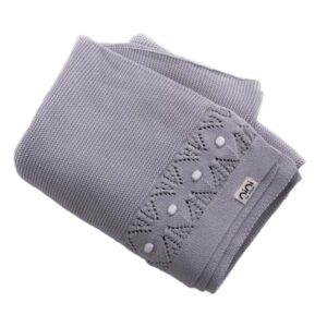 Nini Baby – Organic Cotton Knitted Blanket, Elegant Trim, Antibacterial Finish – Mist Grey, 0-36 Months