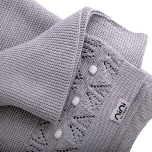 Nini Baby – Organic Cotton Knitted Blanket, Elegant Trim, Antibacterial Finish – Mist Grey, 0-36 Months